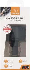 TNB ACGP3IN1V2 3 in1 cigar lighter charger with 2 USB ports (4.8 A max) - black 