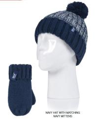 Heat Holders Kinder Mütze mit Pom Pom und Fäustlinge blau 