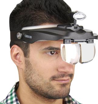 Carson CP-60 LED Lighted Head Visor Magnifier with Lens Set 