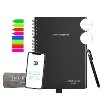 Dreiklang, wiederverwendbares Smartbook, DIN A5, schwarz, liniert, Hartdeckel 
