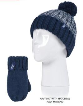 Heat Holders Kinder Mütze mit Pom Pom und Fäustlinge blau 